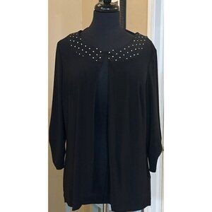 Perceptions New York Open-Front Black Blouse Polyester Blend Women Size 14-READ